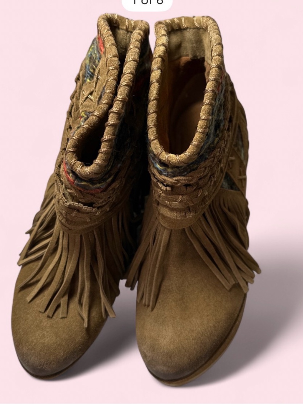naughty monkey Tan Suede Fringe Wedge Ankle Boots